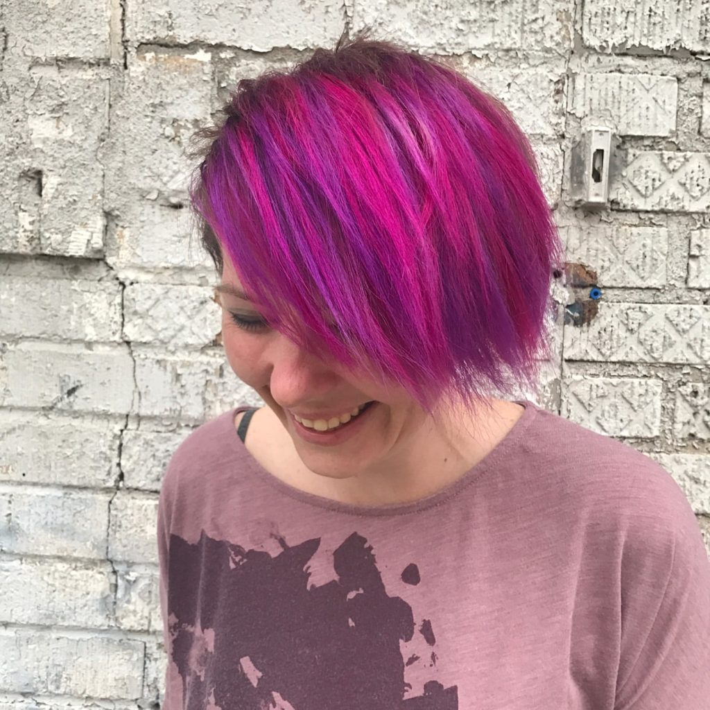 balayage highlights on short hair pink and purple 