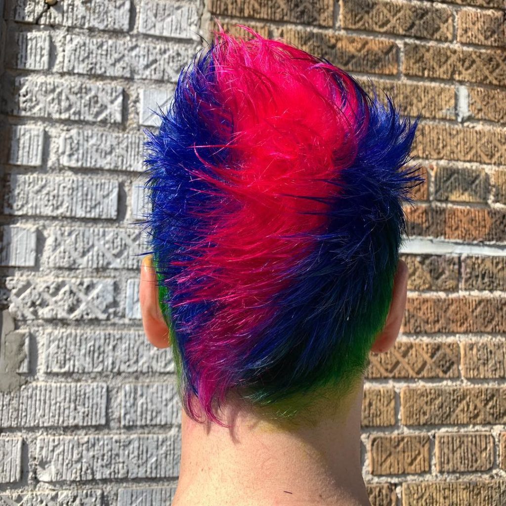 green, blue and pink hair