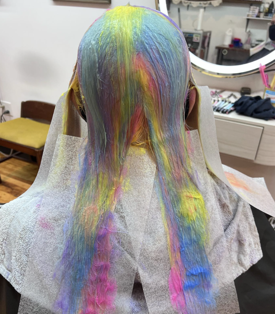 Pastel rainbow hair color